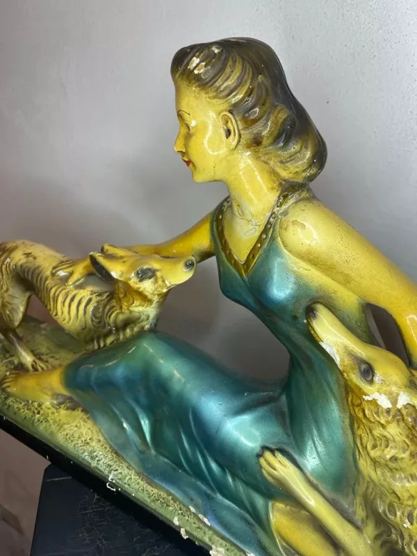 Scultura Donna & Levrieri Afgani 1920 - immagine 5