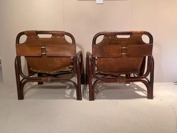 Poltrone in Cuoio e Bambù Tito Agnoli 1960 - immagine 5