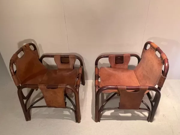 Poltrone in Cuoio e Bambù Tito Agnoli 1960 - immagine 3