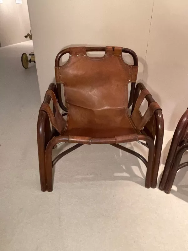 Poltrone in Cuoio e Bambù Tito Agnoli 1960 - immagine 6