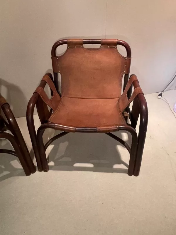 Poltrone in Cuoio e Bambù Tito Agnoli 1960 - immagine 7