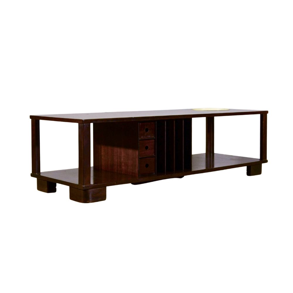 Tavolino da caffè con portariviste, cassetti e piattino anni '50