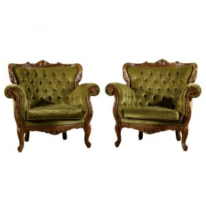 Poltrone Capitonn&eacute; Velluto e Massello stile Luigi Filippo