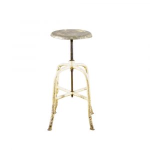 Sgabello Girevole Industrial Bianco Regolabile Anni '50