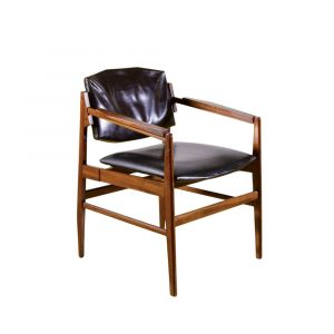 Sedia Danese in Massello e Pelle Nera Anni '70