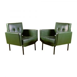 Coppia Poltrone Verdi in Similpelle Anni '70