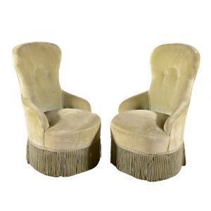 Coppia Poltrone Danesi in Velluto e Gonna a Frange Anni '50