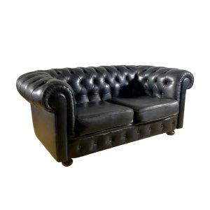 Divano Chesterfield Club in Pelle Nera anni '60
