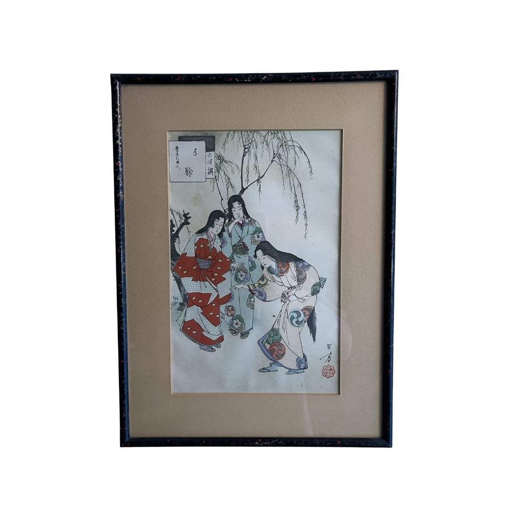 Litografia "Gioco del Temari" di Mizuno Toshikata 1890
