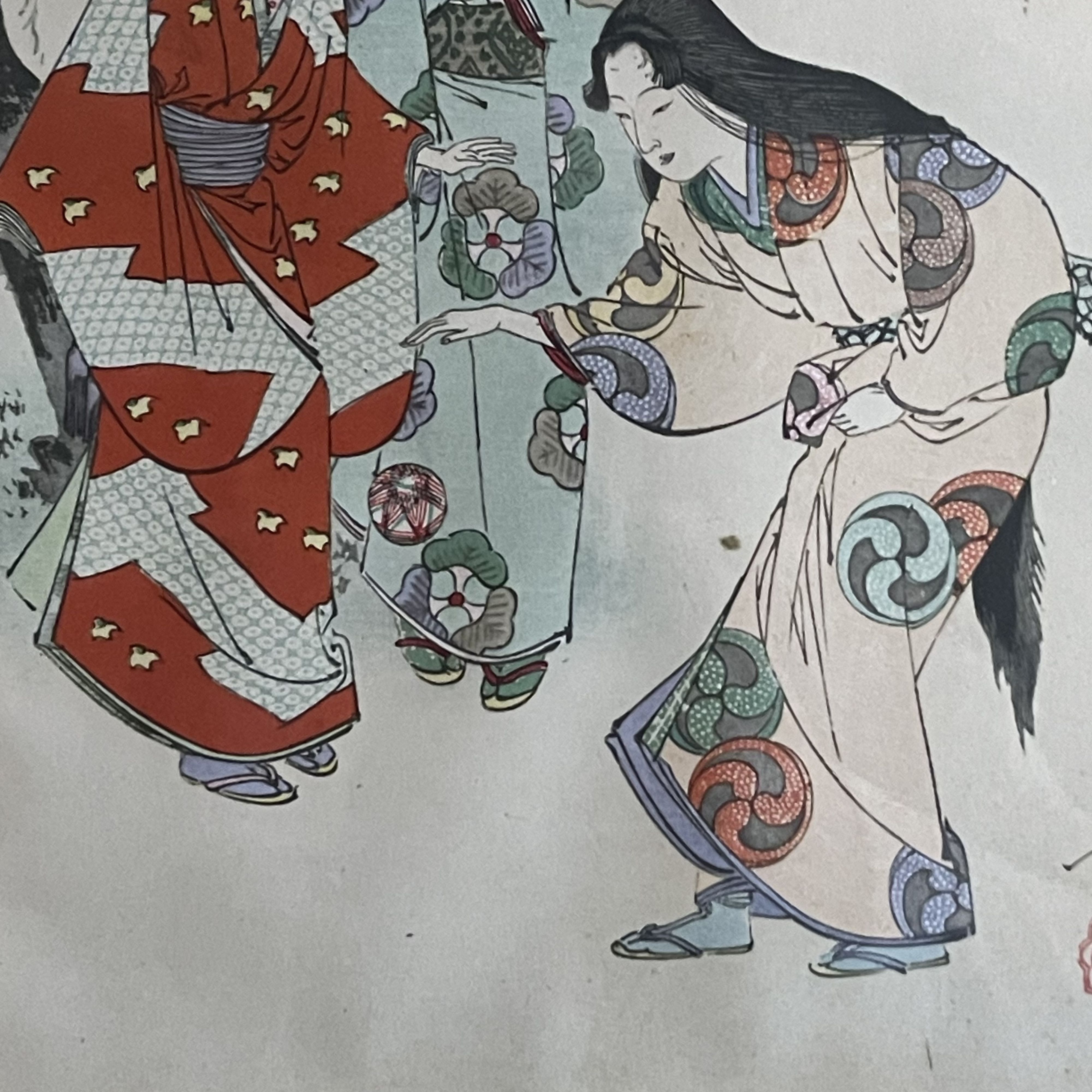 Litografia "Gioco del Temari" di Mizuno Toshikata 1890 - immagine 6
