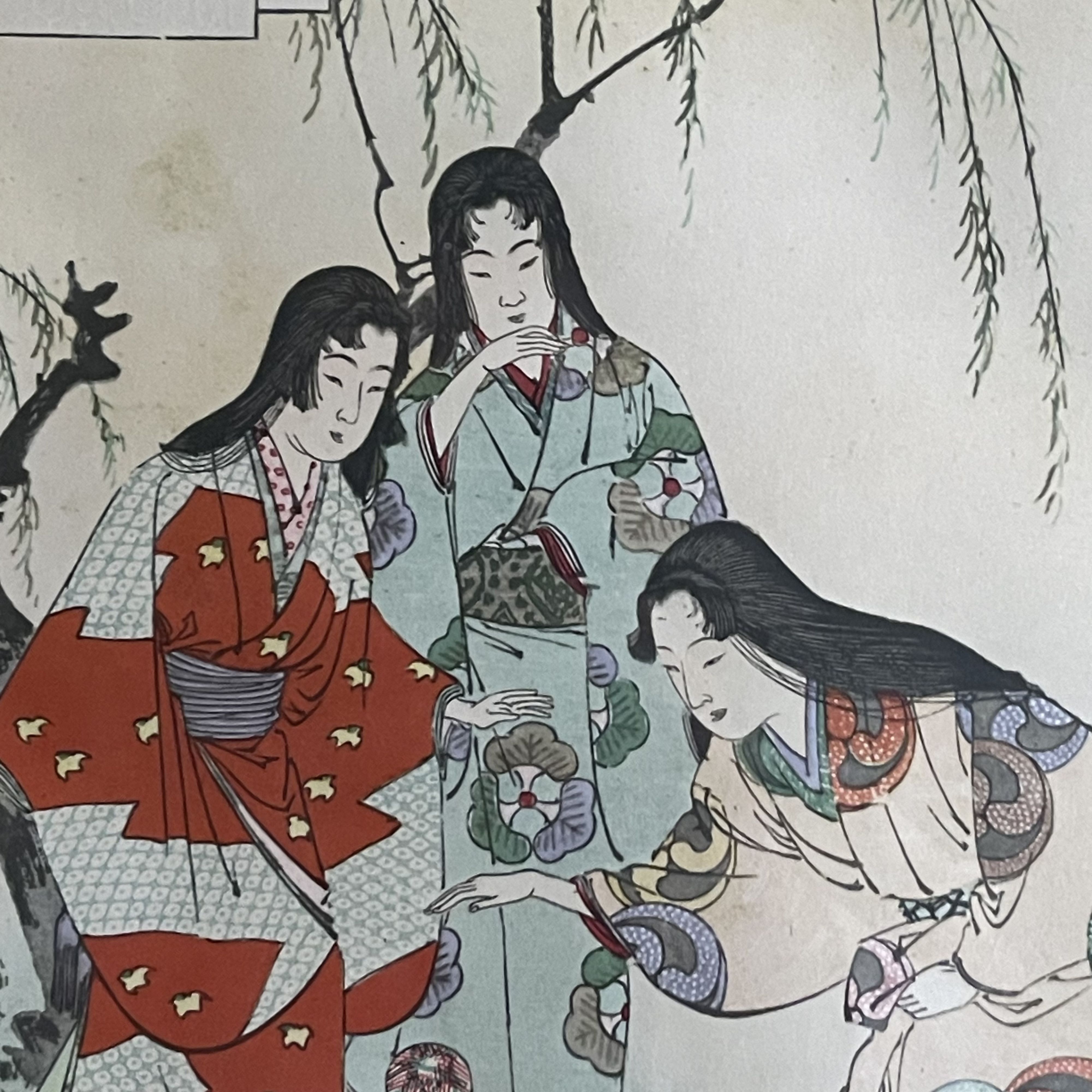 Litografia "Gioco del Temari" di Mizuno Toshikata 1890 - immagine 7