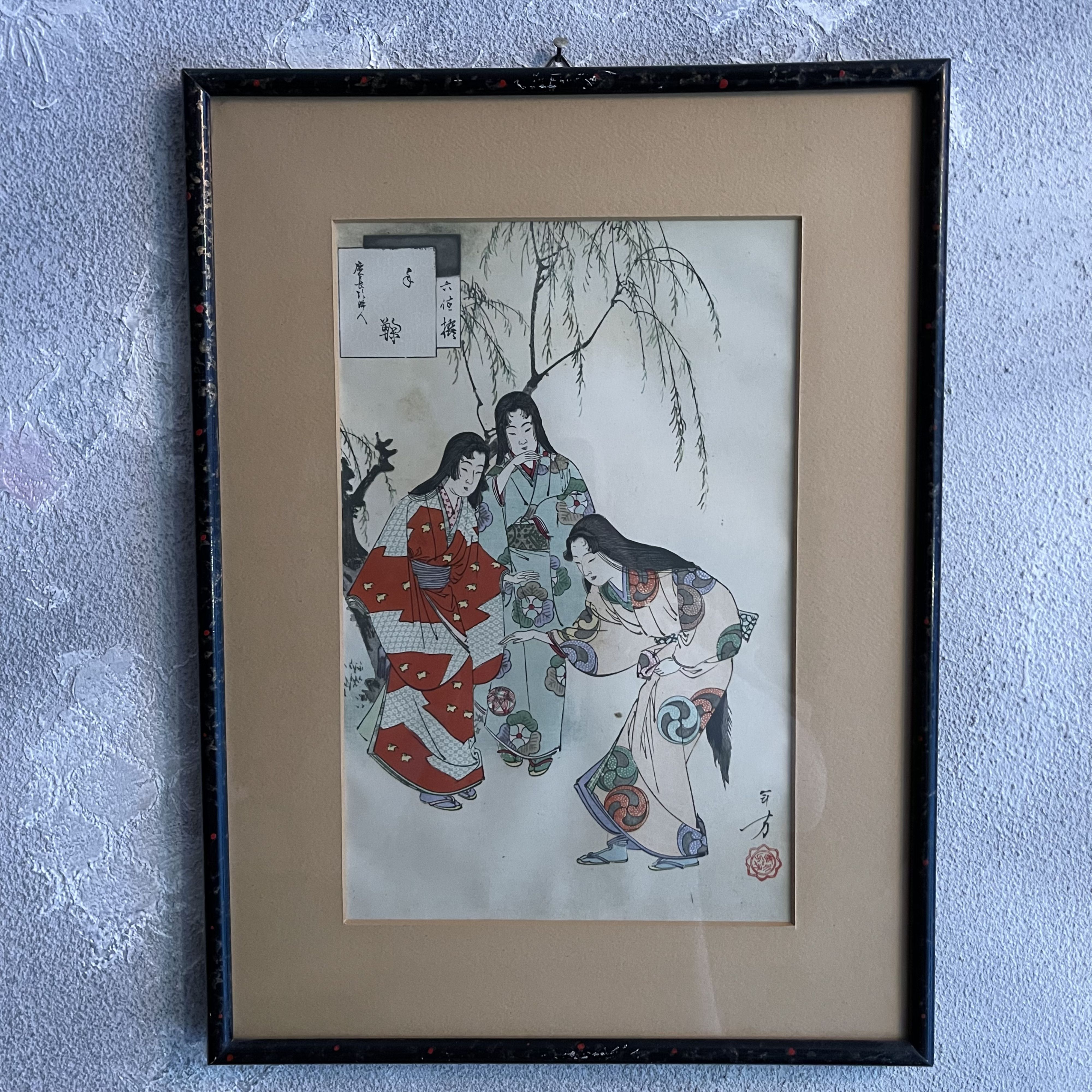 Litografia "Gioco del Temari" di Mizuno Toshikata 1890 - immagine 2