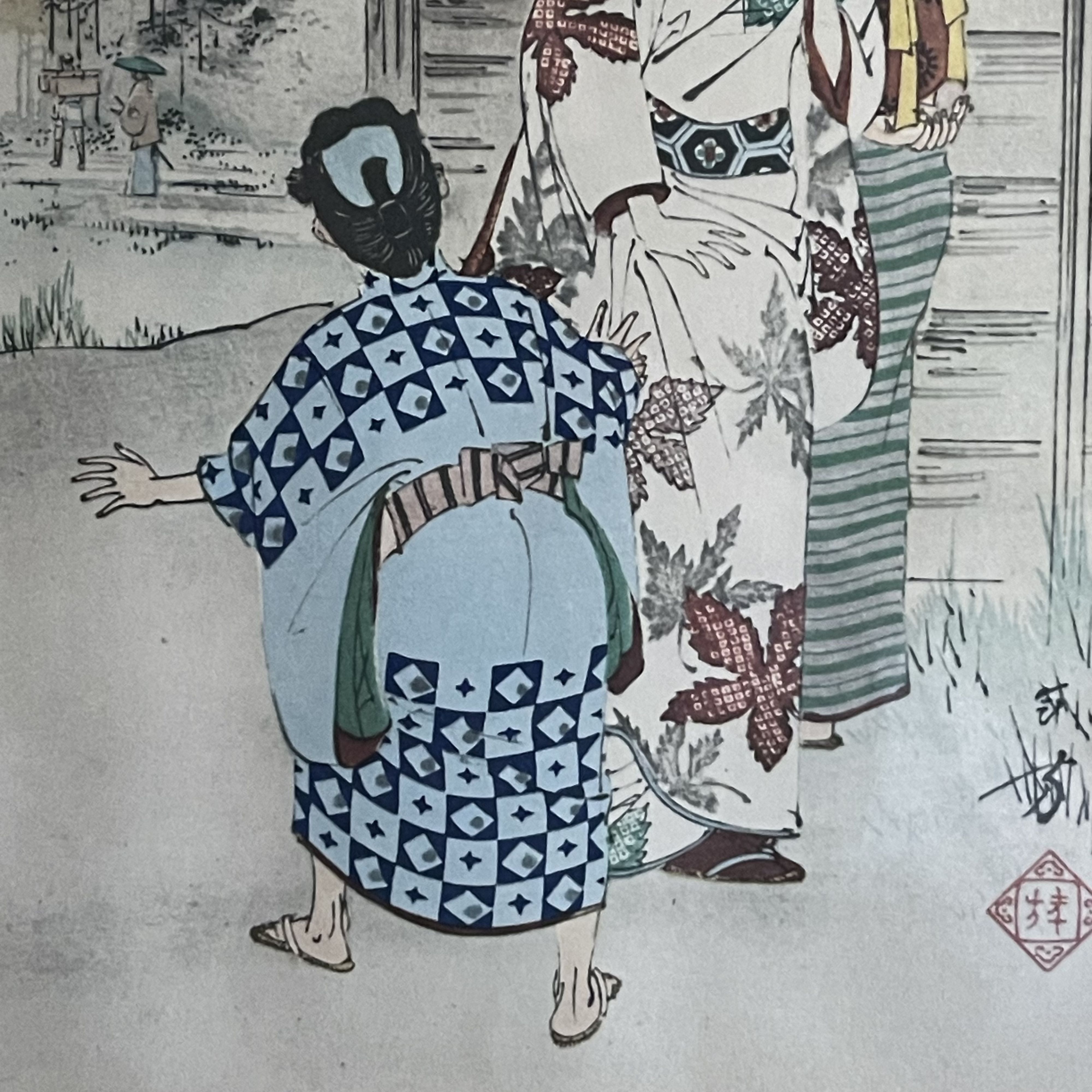 Litografia "Tramonto Donna Era Keian" di Mizuno Toshikata 1890 - immagine 6