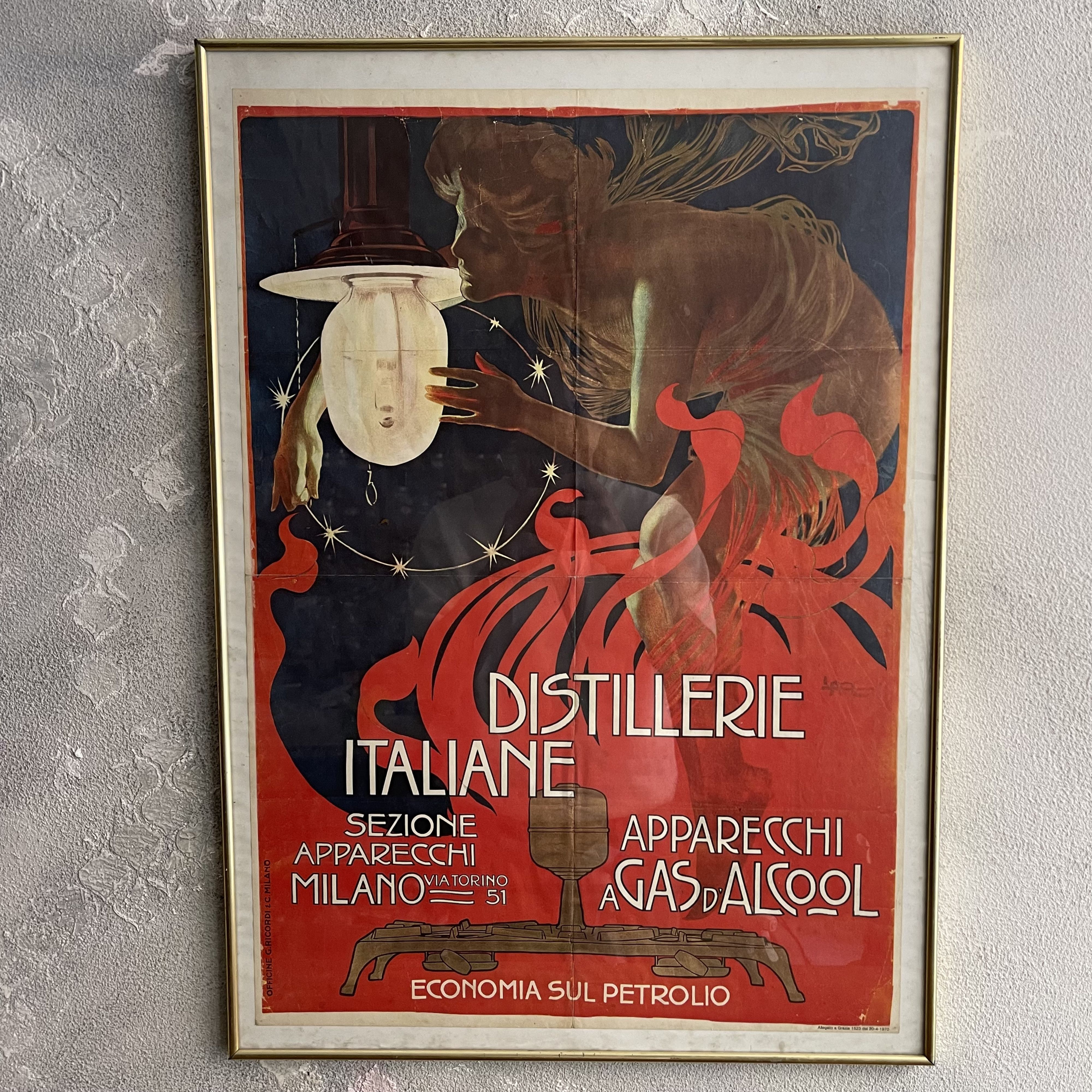 535 Litografia pubblicitaria Distillerie Italiane del 1970 incorniciata misure 50,5 x 2 x h 70,5